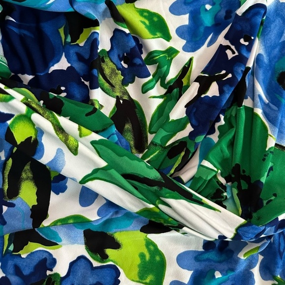 Lauren Ralph Lauren Cannes Blue Floral Flutter Sleeve Matte Jersey Dress Sz 14W - Picture 16 of 17